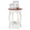 2-Tier Round End Table with Storage Shelf and Solid Rubber Wood Legs-Walnut & White